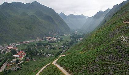The view down onto pretty Meo Vac, nestled in its valley
