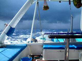 A fierce squall builds up behind us - we sailed straight through it!