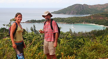 Hiking above Anse Lazio, Praslin with Ocelot below