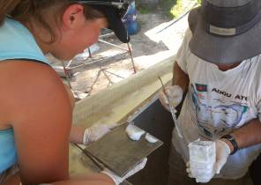 Mudding the epoxied steel backing plate