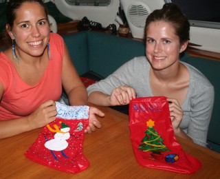 Painting Xmas stockings for Chris and Rachel