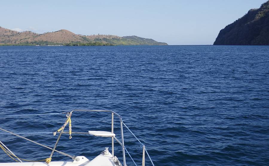 Looking SE over the reef towards our Apo West anchorage.