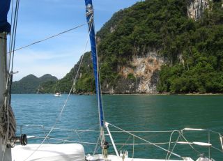 Limestone cliffs make up the islands around Langkawi, Malaysia