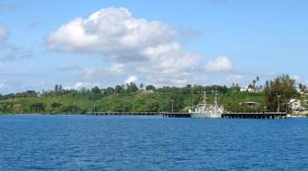 Approaching Lombrum, 2 docks visible