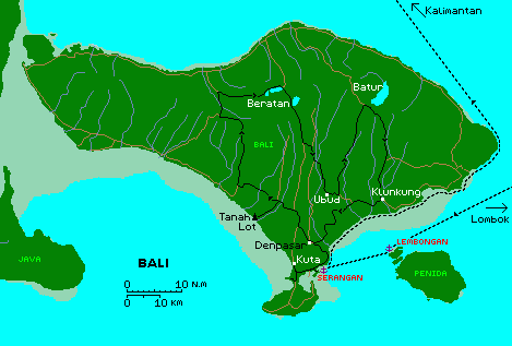 Bali, with our sailing and driving tracks marked