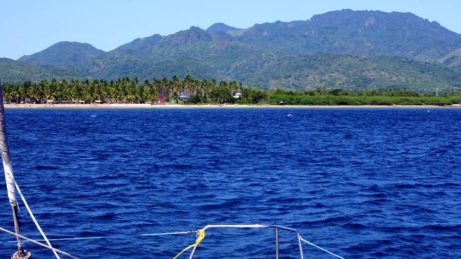 Approaching our Rasario Point (Banolo) anchorage - still blowing here