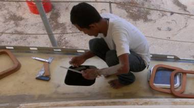 Baw trimming hatch openings for the brown foam coamings