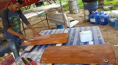 Stripping the varnish - again - from 2 salon cabinet doors