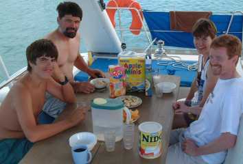 Breakfast on Ocelot - we eat most meals outside