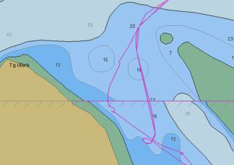 Our Bunyu Island anchorage and approaches