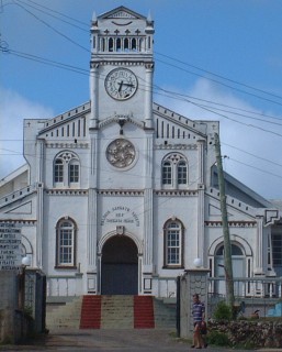 Neiafu's Catholic church is a landmark on the hill