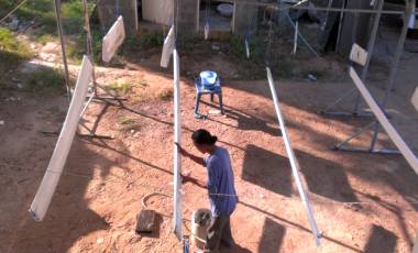 Jack washing some of our newly hung louvers