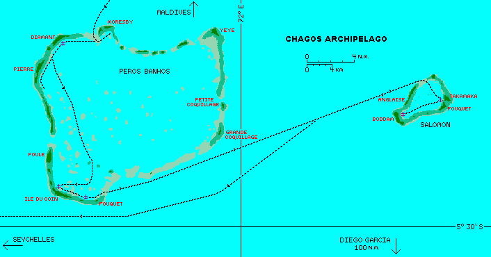 Map of our anchorages in the Chagos Archipelago