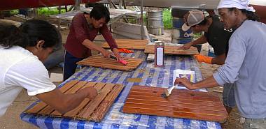 Removing old varnish from slatted galley and head floors