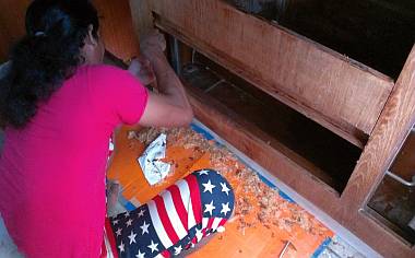Chambron stripping varnish from under the nav-desk