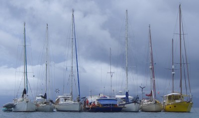 The raft-up off Savusavu. Ocelot was on anchor to the side.