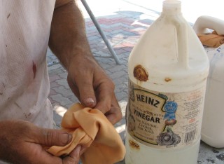 Household vinegar works well for cleaning up epoxy.