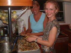 Sue and Natasha digging out the crab meat