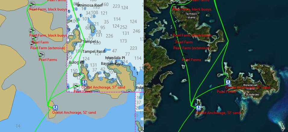 The exact same area of the Philippines. Which chart do you want, CM93 or Bing?