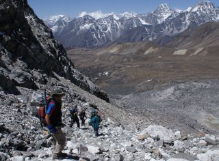 Descending the dangerous scree slope