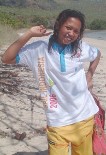 Local Indonesian girl poses in her Rally T-shirt