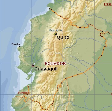 The Andes run down the center of Ecuador.  The Amazon Basin is on the right.