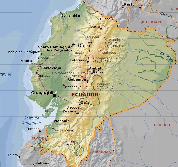 Mainland Ecuador, on the NW side of South America