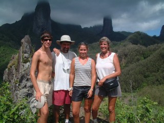 The intrepid foursome amidst the spires of Ua Pou, Marquesas