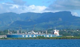 Container ships call frequently to the busy port of Lautoka.
