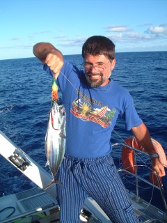 Jon pulls in a nice tuna for dinner!