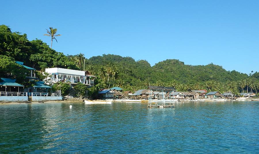 General Island village, with guest houses at left