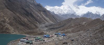 Gokyo under Cho-Oyu - our guesthouse on left, red roof