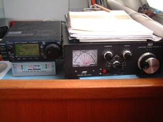 Our radio sits on top of our modem to the left, with the tuner on the right