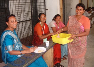 Hari Krishna devotees at their free Sunday lunch