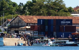 No place for a dinghy: busy Hellville Docks, Madagascar