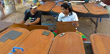 Heru and Chambron, with some of the doors they're sanding