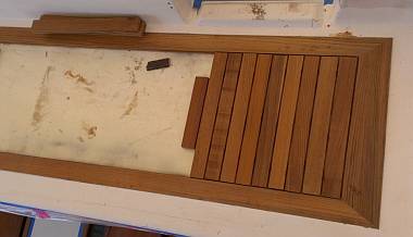 Houa started cutting teak strips for Ocelot's aft-deck