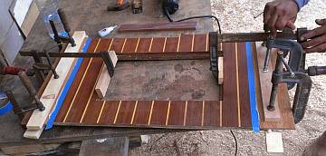 Floorboard, with new teak being epoxied onto each side