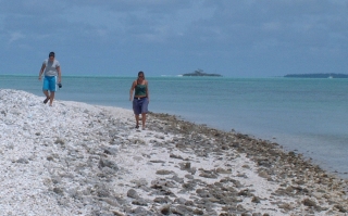 Tianna and Amanda on a motu in Nakanmue Atoll
