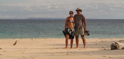 Jon & Amanda on Nosi Shaba - Madagascar mainland behind