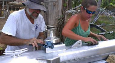 Jon & Amanda working on the fiddly bits at the base of the mast