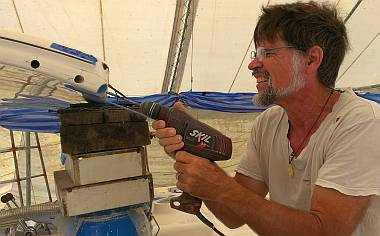 Jon finished de-coring & preparing the bimini for epoxying bolts