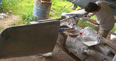 One rudder finished, the other getting its fiberglass on top