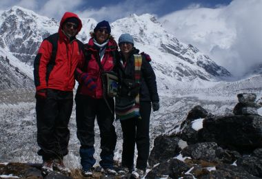 Kabru Peaks & Goechala (rt) at our high point w/Bianca