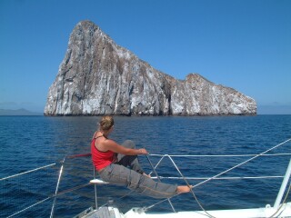 Approaching Kicker Rock in the Galapagos