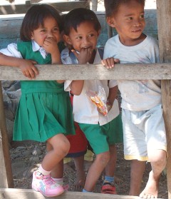 Cheerful smiles of the kids on Lomblen Island.