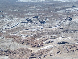 A moon-like lavascape with rough flows and collapsed tunnels