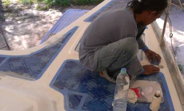 Lek sanding and filling bits of the deck