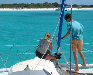 Anchor crew making sure the boat is parked securely