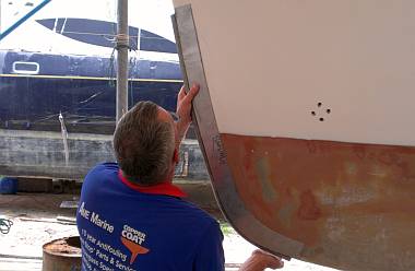 Mike checking the fit of a stainless steel bow-protector
